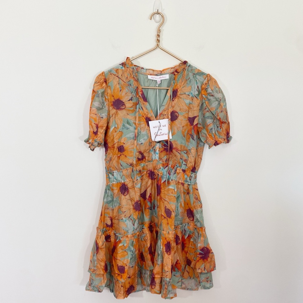 Meet Me in Santorini NWT Medium Greta Floral Tiered Mini Dress Resort‎ Cruise